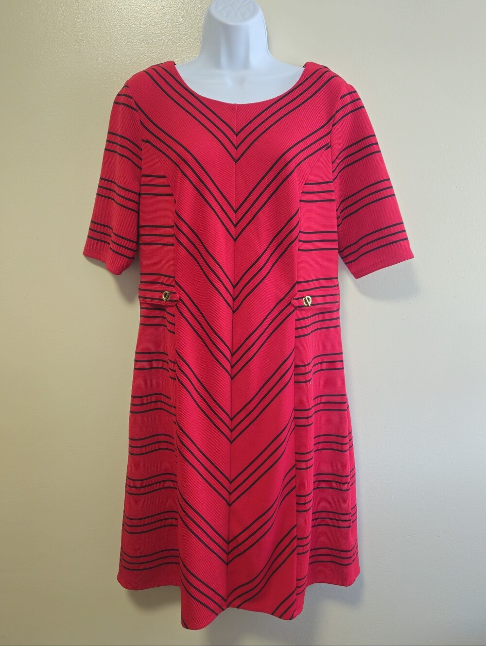 Liz Claiborne Career Red Midi Dress Gold Statement Corpcore Officecore Women Med